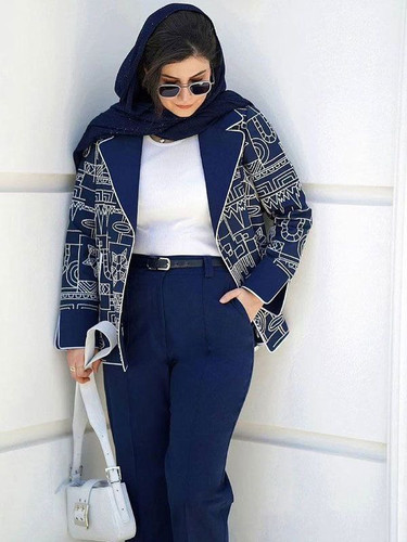 کت شلوار زنانه طرح هندسی/جنس کرپ اسکاچی