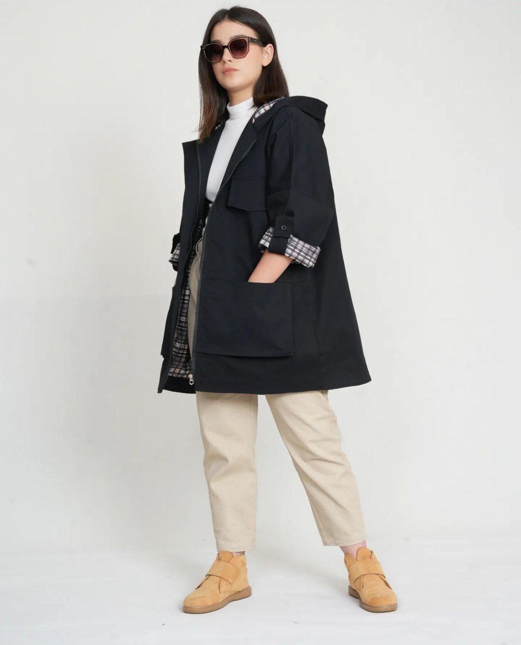 بارونی زنانه الهه/تی سی ضد آب داخل آستر چهارخونه