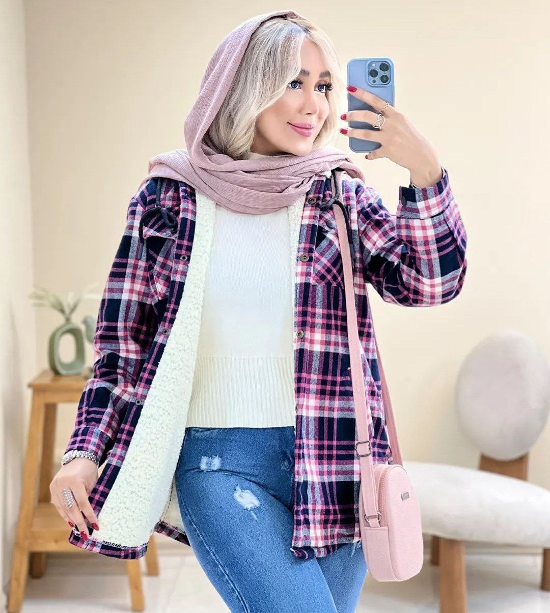 شکت کلاه دار چهار خونه پشمی زنانه