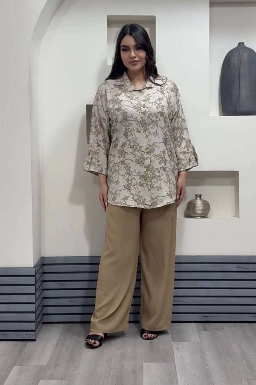 ست شومیز و شلوار زنانه طرح شاخه/شانتون درجه یک
