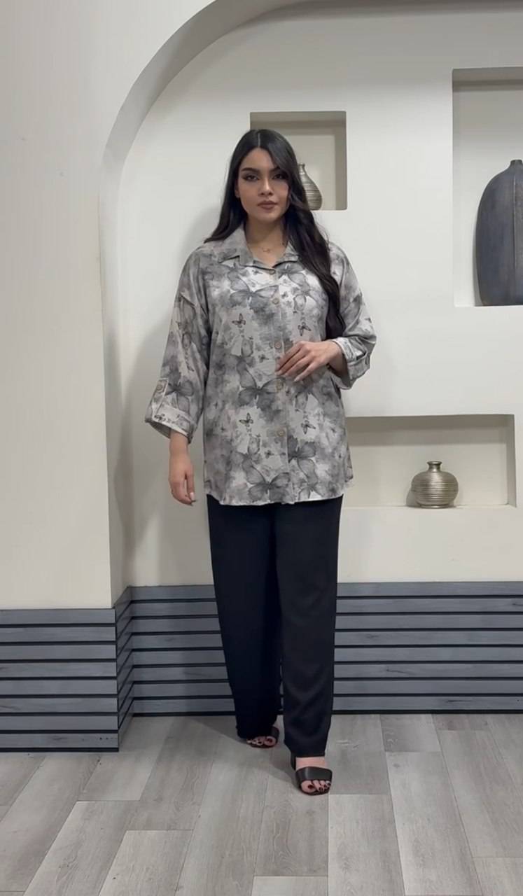 شومیز شلوار زنانه طرح پروانه/شانتون درجه یک