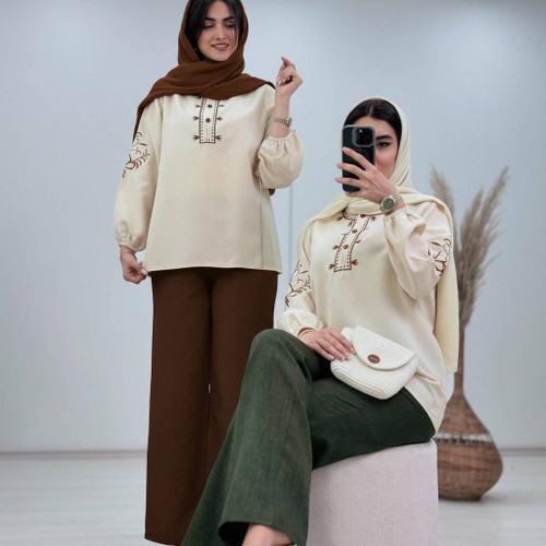 ست شومیز شلوار گندم/شانتون درجه یک