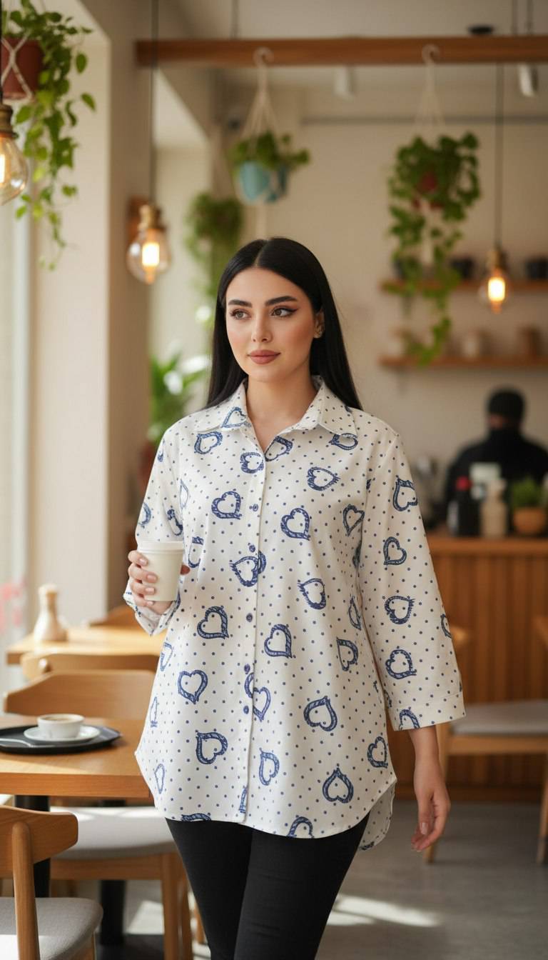 شومیز زنانه طرح قلب/ینزه وارداتی درجه یک