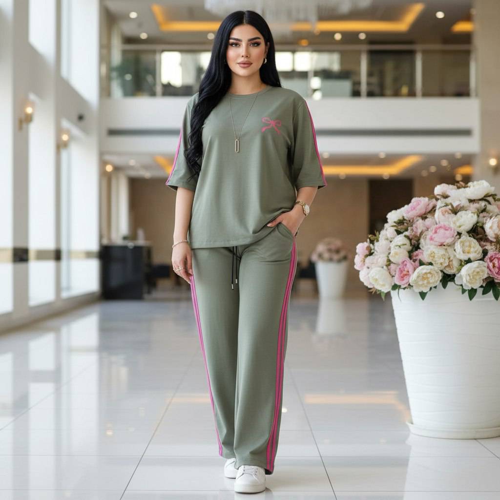 ست تیشرت شلوار زنانه پاپیون/گلکسی پنبه درجه یک