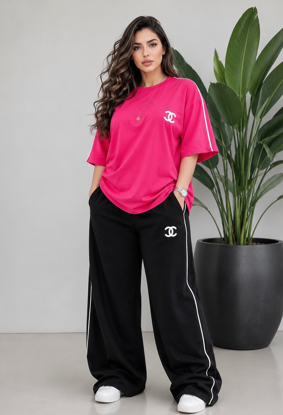 ست تیشرت شلوار زنانهchanel/گلکسی نخ پنبه
