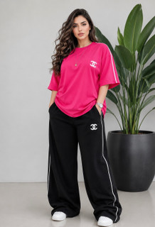 ست تیشرت شلوار زنانهchanel/گلکسی نخ پنبه