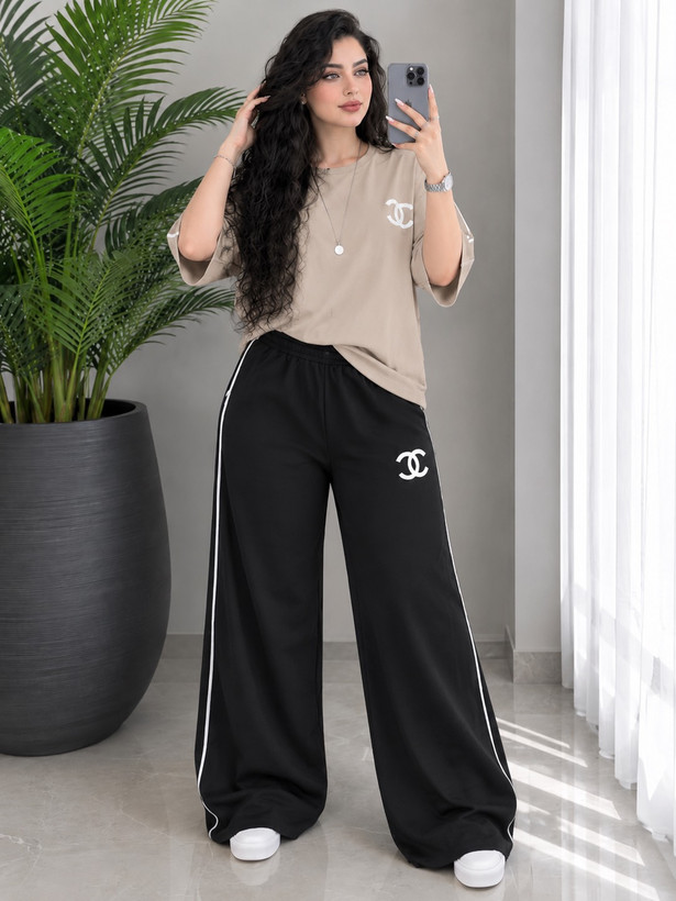 ست تیشرت شلوار زنانهchanel/گلکسی نخ پنبه