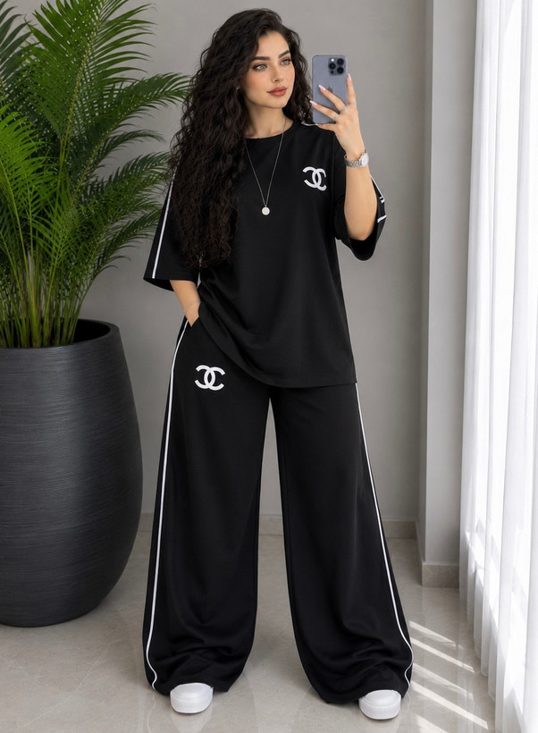 ست تیشرت شلوار زنانهchanel/گلکسی نخ پنبه