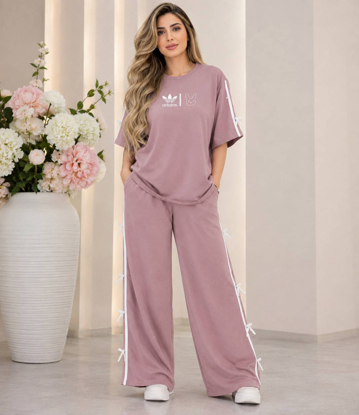 ست تیشرت شلوار ادیداس پاپیون زنانه/گلکسی نخ پنبه با کیفیت