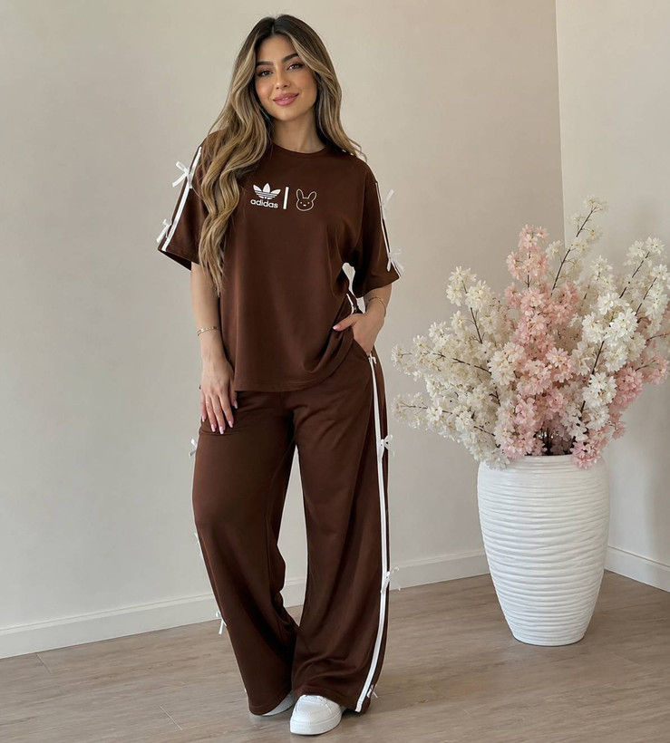 ست تیشرت شلوار ادیداس پاپیون زنانه/گلکسی نخ پنبه با کیفیت