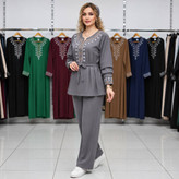 ست شومیز شلوار پاییزه شرمین/مخمل کبریتی ریز