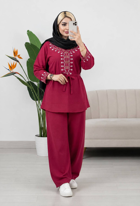 ست شومیز شلوار پاییزه شرمین/مخمل کبریتی ریز