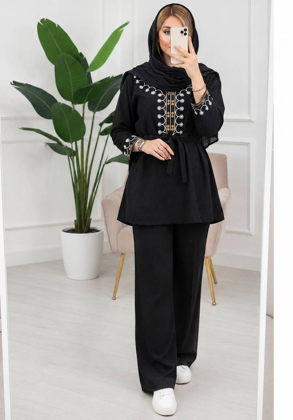 ست شومیز شلوار پاییزه شرمین/مخمل کبریتی ریز