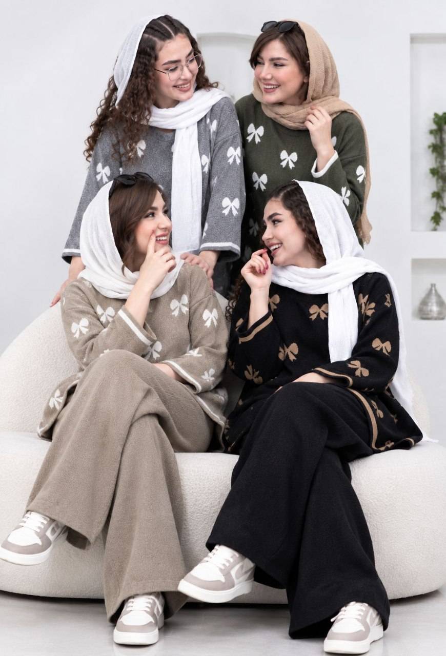 ست بافت دوتیکه زنانه  پاپیون/بافت دولایه درجه یک